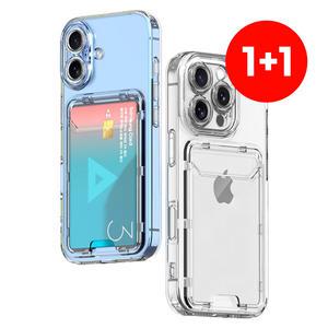 1+1 카드 안닿는 카메라보호 풀커버 아이폰 16 16e 15 14 프로 맥스 플러스 투명 카드수납 폰케이스