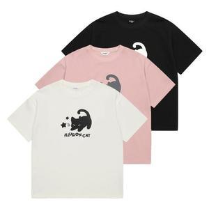 에꼴리에 HC33 5부 일루젼 캣 오버핏티 루즈핏,오버사이즈,반팔티,이너,흰티,여름,여
