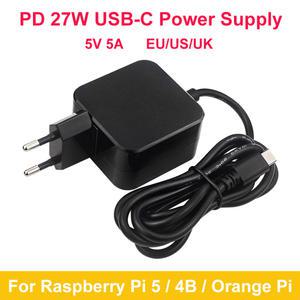 라즈베리 파이 5 전원 공급 장치 USB C 어댑터 용 타입 충전기 PD 27W 5V 5A