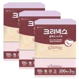 크리넥스 클래식 각티슈 (200매x3입)x3팩 미용티슈