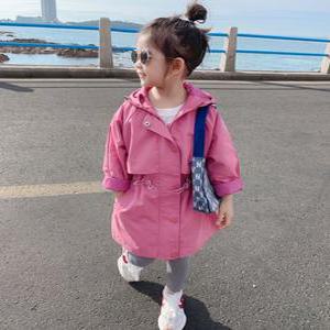 봄 가을 여아용 후드 롱자켓 사파리 트렌치 코트 바람막이 아우터