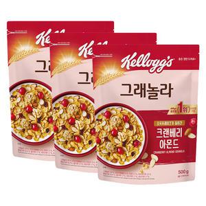 켈로그 크랜베리 아몬드 그래놀라, 500g, 3개