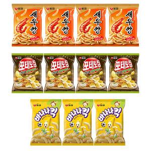 농심 바나나킥 75g, 3개  + 새우깡 90g, 4개 + 포테토칩 50g, 4개