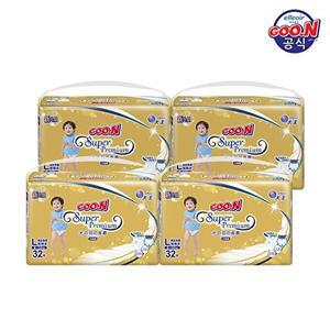 [군 기저귀] 프리미엄 팬티 대형(L) 32P x 4팩 (2박스 구매 시 물티슈 증정)