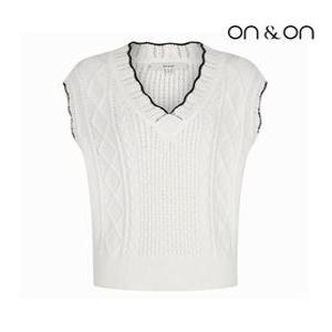 [온앤온][온앤온] 배색 물결 브이넥 니트 베스트(JK2SV209)