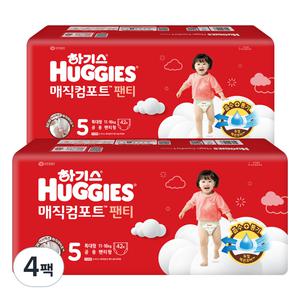 하기스 2024 안심 샘방지 매직컴포트 팬티형 아기기저귀 남녀공용 5단계 168매