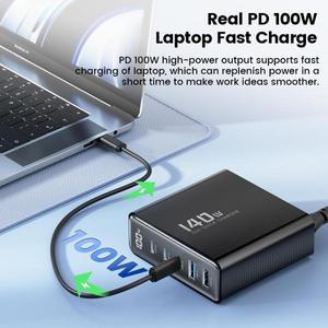 Toocki 데스크탑 고속 충전 USB C 타입 충전기,  샤오미 스마트폰 노트북용 LED 디스플레이 140W GaN, 5in