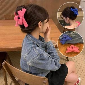 유니커블 심플 컬러 왕리본 니트 겨울 빅 헤어 집게핀 올림머리