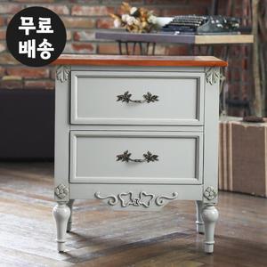 루딘 엔틱 원목 2단 서랍장 협탁 침대옆 수납 침실