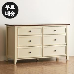 브리 고무나무 원목 와이드 3단 서랍장 (아이보리)