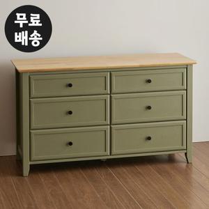 앤 고무나무 원목 와이드 3단 서랍장(민트그레이)