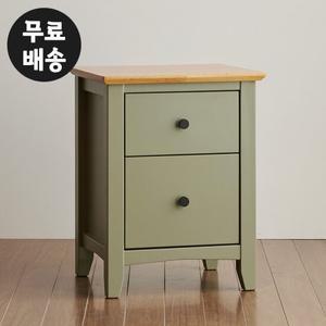 앤 고무나무 원목 2단 서랍장 침대 협탁 민트그레이
