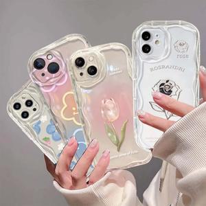 럭셔리 3D 장미 튤립 꽃 휴대폰 케이스, 갤럭시 S24 울트라 A54 A55 A35 A25 A15 소프트 웨이브 엣지 충격 방지 후면 커버