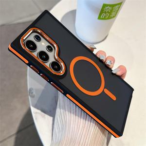 삼성 갤럭시 S24 S22 S25 울트라 S23 플러스 S23 FE 용 고급 매트 마그네틱 케이스 Magsafe 무선 충전 충격