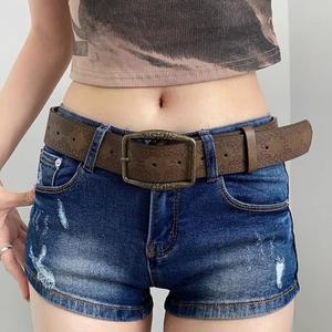 1pc 갈색 꽃 양각 벨트 빈티지 미국 Y2K 스타일 디스트레스드 데님 액세서리 W용 캐주얼 에스닉 장인 가죽