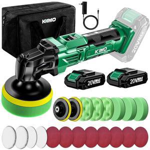 KIMO 20V 무선 버퍼 폴리셔 키트, 25개의 액세서리, 차량용 / 6000RPM, 6단 정밀도, 배터리 2팩, 고속 충전기, 차량 디테일을 위한 폴리셔 / 왁싱 / 연마 / 버퍼링