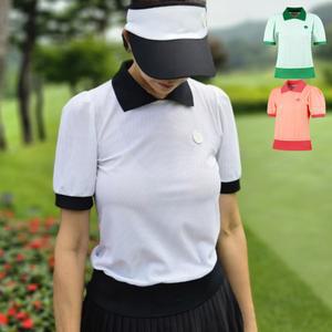 여성 비비드 배색 카라 시보리 골프 망사 반팔티 여름신상 출퇴근 파3