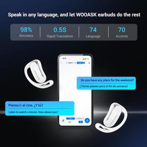 Wooask [F56] 언어 번역기 이어버드 오픈이어 음성 헤드폰 8개 오프라인 패키지로 144개 정확도 98%
