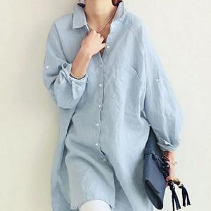 여성 남방 셔츠 블루 롱남방 면셔츠 간절기 데일리룩