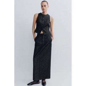[정품] 자라 치마 데일리 직장인 출근룩 ZARA 데님 미디 스커트 TRF589026