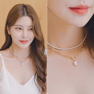 미스21 글랑 진주 토글바 2줄 목걸이 (nk712)