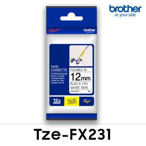 브라더 한국 총판 TZe-FX231 (흰색바탕/검정글씨) 12mm 구부릴 수 있는 라벨테이프 정품카트리지