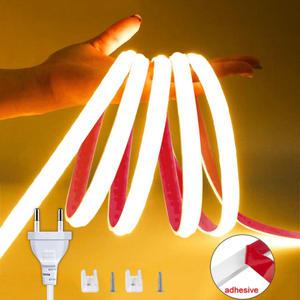 COB LED 스트립 고휘도 방수 LED 테이프 유연한 리본 침실 주방 야외 정원 조명 220V
