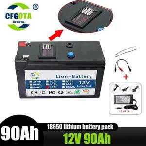 새로운 18650 12V 90Ah 리튬 이온 배터리 팩 BMS 내장 분무기 전기 자동차 LED 램프 고용량