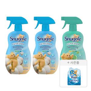 스너글 섬유탈취제 허거블코튼 470ml, 2개 + 스파클링 시트러스 470ml, 1개 + 증정 (섬유유연제 블루스파클 플러스 100ml, 1개 )