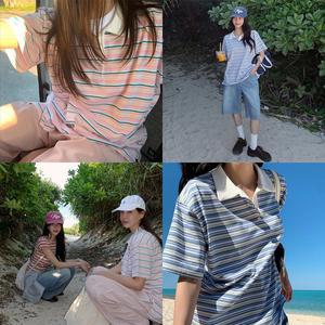 [모코블링]럭비 스트라이프 반팔티 카라티 반팔티 스트라이프티 럭비티 버튼티