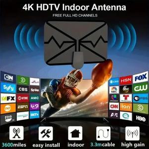 UHD안테나 TV 실내 지상파 수신기 3000 마일 안테나 고이득 HD 디지털 DVB-T2 박스 EU 콘센트 부스터 차량