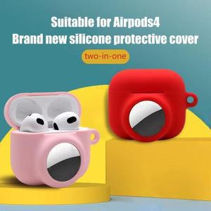 AirPods 4 2 In 1 실리콘 보호 케이스 에어태그 추적 로케이터용 풀 커버 Anti-scratch Anti-lost Heaphone