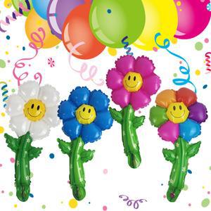 큐트 스마일 데이지 플라워 풍선 꽃 생일 파티 레터링 스틱 막대풍선 놀이공원