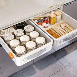 슬라이드 레일이있는 2PCS 주방 서랍 수납함 랙 풀 아웃 캐비닛 수납함 트레이 스파이스 조미료 병 랙