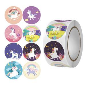 S642 유니콘 8종 원형 스티커 500pcs 포장 스티커 선 어린이집 답례품 선물 포장 꾸미기