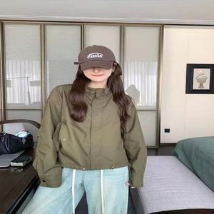 집업 숏 오버핏 야상 여성바람막이 카키색 카라 나들