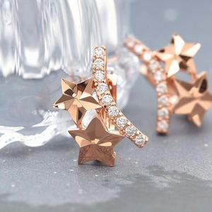 14K 금침세련 큐빅 스틱 별 로즈골드 원터치 귀걸이