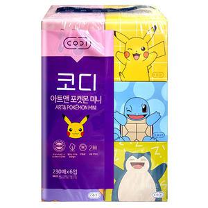 코디 아트앤 포켓몬 미니 미용티슈 230매 6개입x1팩 /각티슈