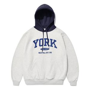 [기모] York Logo Hoodie Melange Gray / Navy