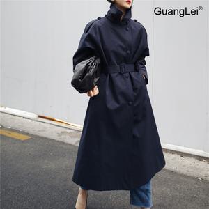 CSM 여성용 중장급 트렌치코트 GuangLei 스탠드칼라 슬림핏 허리조절 롱소매 자켓