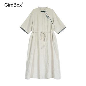 봄여름 개량한복 GirdBox 면 린넨 자수 원피스 철릭원피스 생활한복