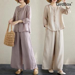 봄여름 개량한복 GirdBox 자수 셔츠 와이드 팬츠 세트 데일리 생활한복