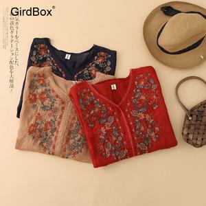 여름철릭원피스 GirdBox 생활한복 개량한복 V넨 자수 면麻 데일리