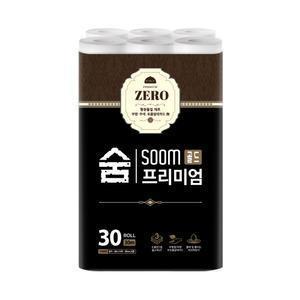 더 도톰해진~숨 프리미엄 골드제로 3겹 30m 30롤 무형광 화장지 휴지 두루마리 비데겸
