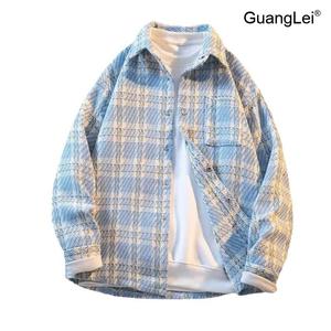 남성자켓 GuangLei 남자바람막이 루즈핏 체크 패턴 캐주얼 재킷