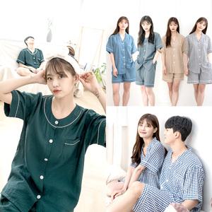 여름 잠옷 세트 커플 시원한 인견 파자마 여자 남자 여성 남성 반팔 반바지 상하세트