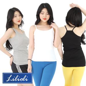 3+1 여자 빅사이즈 면 골지 스판 끈 롱 나시 끈 민소매