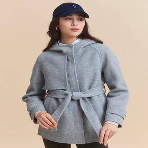 헤지스 여성 23FW 그레이 스트랩 울캐시미어혼방 후드코트 HSCO3D002G1