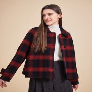 헤지스 여성 23FW 레드 체크 울 숏코트 HSCO3D102R2