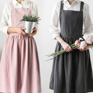 내츄럴 데일리 예쁜 원피스 린넨 앞치마 가벼운 꽃 어린이집 주방 앞치마 물세탁